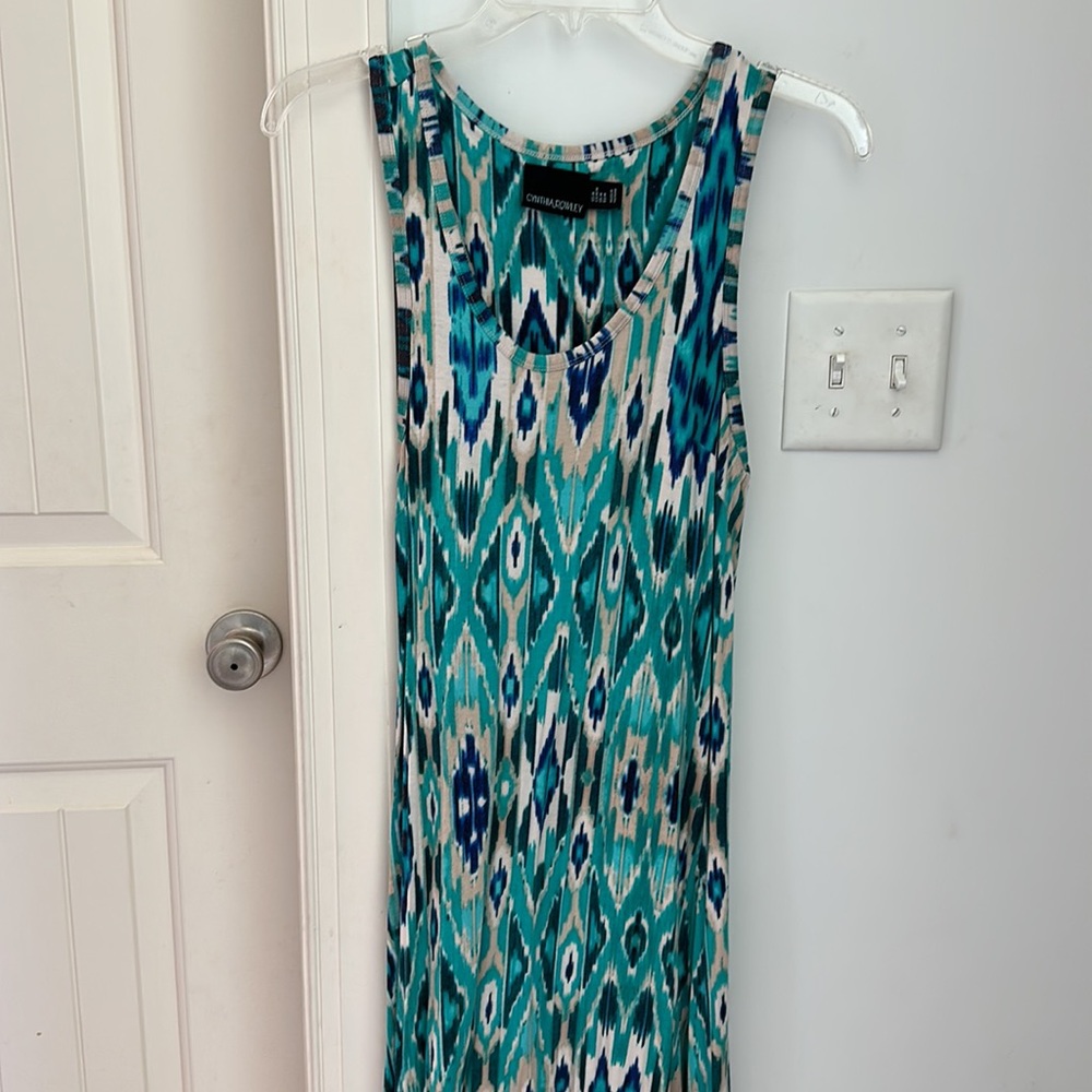 🌟2/$10🌟Cynthia Rowley Racerback Tank Abstract Ikat Pattern Maxi Dress - Picture 2 of 3